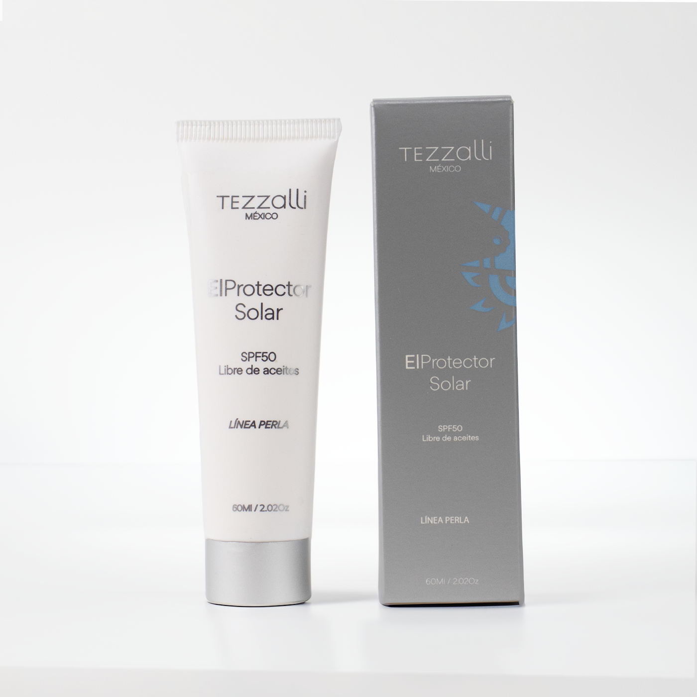Protector solar, Tezzalli, Caja, Piel latina, piel mexicana, FPS50, Libre de aceites, Línea perla, activo perla, filtro solar